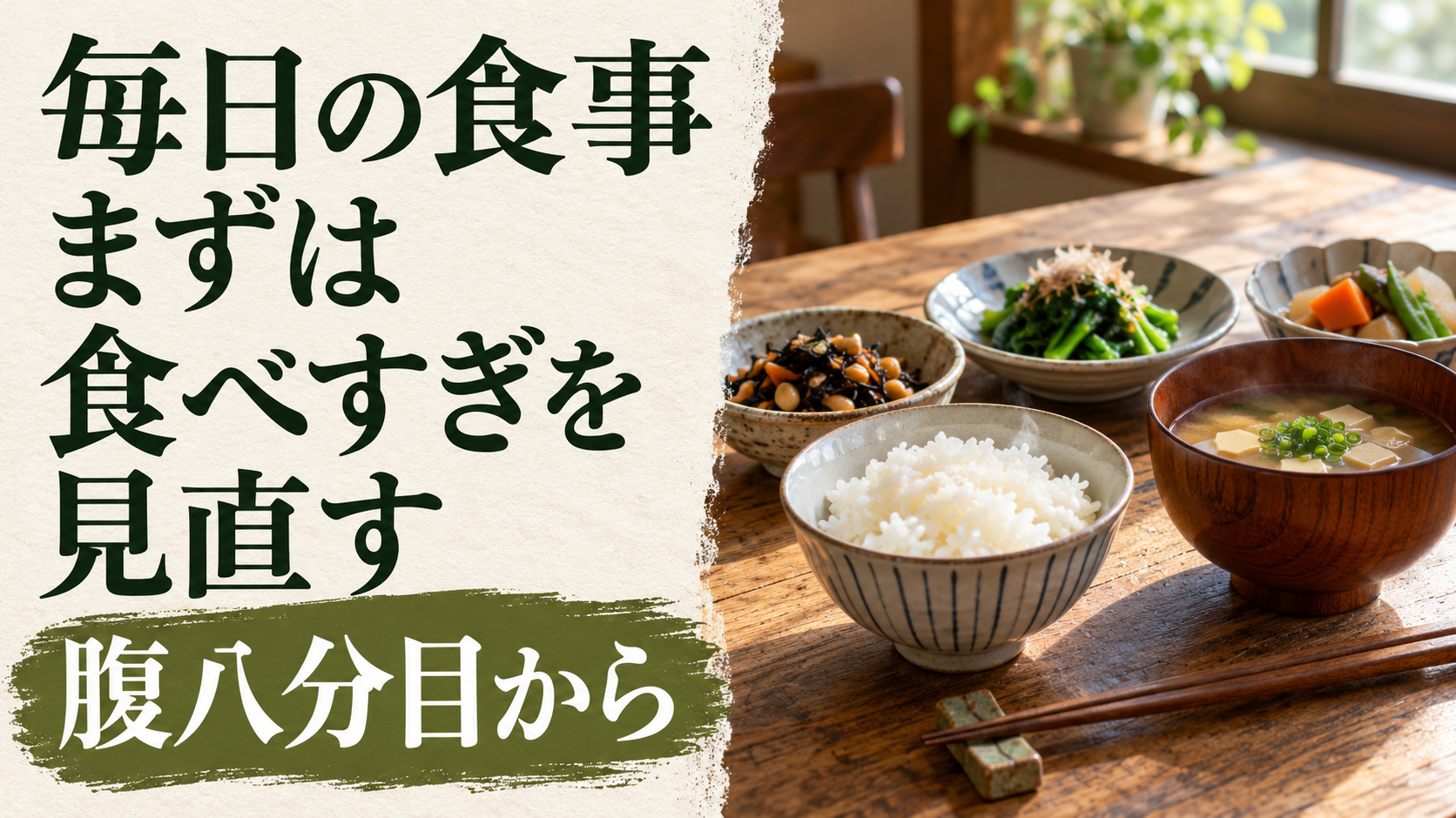 髪のために食事を見直すなら、まずは腹八分目からをテーマにしたイメージ画像